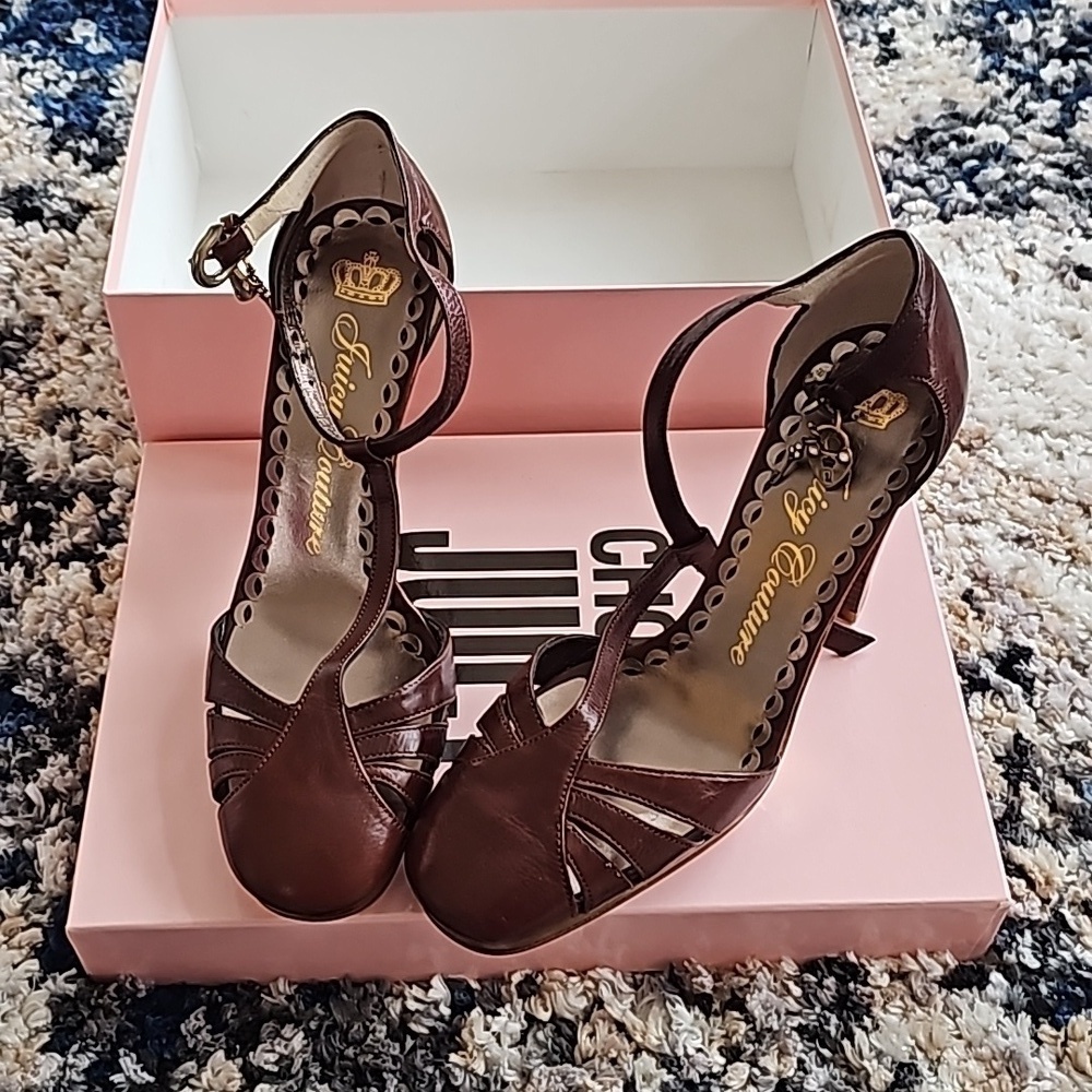 NWT Vintage AUTH Original Leather Juicy Couture Brown Patti Saddle Heels Size 7